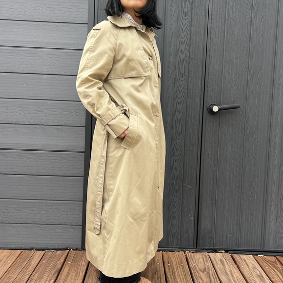 Vintage Utex Trench Coat Beige Classic Long Jacket Minimalist Belted small coat - Picture 6 of 10